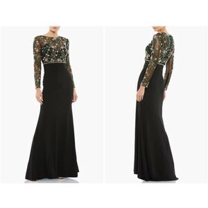 Mac Duggal Black 67870 Beaded Illusion High Neck Trumpet Gown Dress Size 10